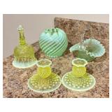 Fenton Hobnail Candlesticks, Fenton Bell, Uranium