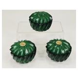 3 Kierra Bohemia Czech Green Glass Trinket Dishes