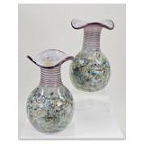 2 Handcrafted Ladislav Czech Bohemian Glass Vases