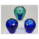 3 Handcrafted Ladislav Czech Bohemian Glass Vases