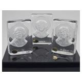 3 Reversed Jesus Carved Czech Glass Paper Weights
