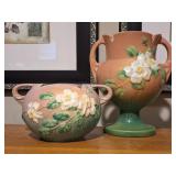 2 Roseville Pottery White Rose Vases