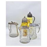 5 Antique Glass & Other Syrup Pitchers