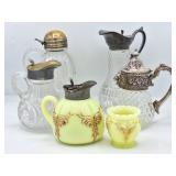 5 Antique Syrup Pitchers & Toothpick Holder