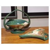 2 Roseville Pottery White Rose Pieces