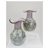 2 Handcrafted Ladislav Czech Bohemian Glass Vases