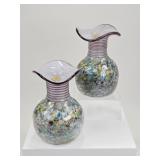 2 Handcrafted Ladislav Czech Bohemian Glass Vases
