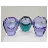 3 Handcrafted Ladislav Czech Bohemian Glass Vases