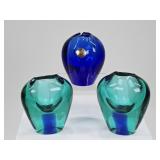 3 Handcrafted Ladislav Czech Bohemian Glass Vases