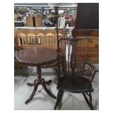Antique Parlor Table, Wooden Rocker, Floor Lamp
