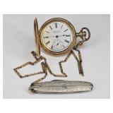 American Waltham Pocket Watch w/ Chain & Knife