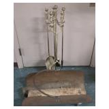 Brass Fireplace Tool Set & Copper Log Holder
