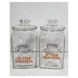 2 Seyfert's Pretzel Glass Canisters