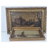 2 Antique Oil Paintings in Gesso Gilt Frames