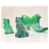 3 Boyd Uranium Glass Cats & Shoe