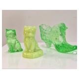 3 Boyd Uranium Glass Cats & Shoe