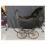 Antique Wicker & Metal Baby Carriage
