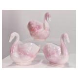 3 Fenton Art Glass Rosalene Swan Trinket Dish