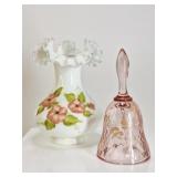 Fenton Hand Painted: Bell & Milk Glass Vase