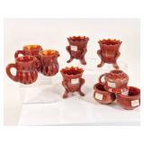9 Boyds Red Slag Glass: Toothpick Holder, Cups