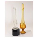 2 Viking Swung Glass Vases: 1 w/ Sticker
