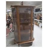 Vintage Oak Curved Glass Curio China Cabinet