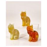 3 Moser Uranium Glass Cats