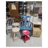 MCM Nightstand, Rocking Chair, Stools, Floor Lamp