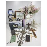 2 Vanity Lamps, Metal Cross, Bibles, Crucifixes
