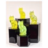 4 Moser Uranium Glass Cats