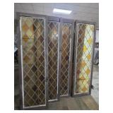 4 Large Vintage Leaded Stained Glass Pannels