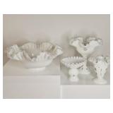 4 Fenton Milk Glass to Clear & Hand Painted Glass