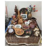 Ukrainian Wood Decanter Set, Carved Man, Tapestry