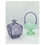 Fenton Covered Candy Dish, Fenton Handled Basket