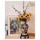Flower Bouquet Print, Asian Style Vase