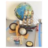 Vintage Globe, Globe Bookends, 1869 Ship Model