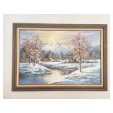 Winter Scene Oil on Canvas, Signed Holman