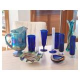 Carnival Glass Pitcher, Cobalt Vase, Murano