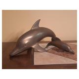 2 Brass Dolphin Sculptures