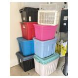 (10) Storage Totes, (2) Crates