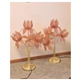 2 Vintage Hollywood Regency Lotus Lamps