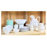 Haeger Pottery, Milk Glass & Jade Floral Bowls