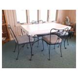 Wrought Iron Table and Chairs, Bench