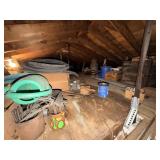 Attic Contents: Steamer Trunk, Car Parts, Milk Can
