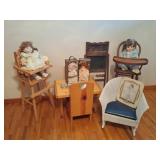 Porcelain Dolls, High Chairs, Childs Table