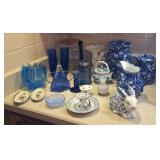 Flow Blue Canisters, Blue & White Porcelain, Glass