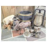 Cast Iron, Wood Coal Bucket, Railroad Lantern