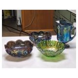 Carnival Glass Pitcher, Glass Candlestick Holders