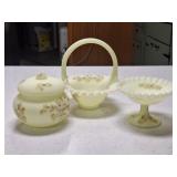 3 Pcs. Fenton Custard Satin Uranium Glass