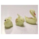3 Fenton Custard Satin Uranium Glass Animals